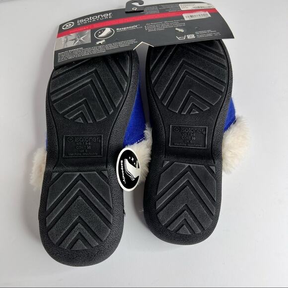 Isotoner ResponsiV royal blue faux fur lined closed toe slip on slippers 8 NEW - Picture 4 of 9